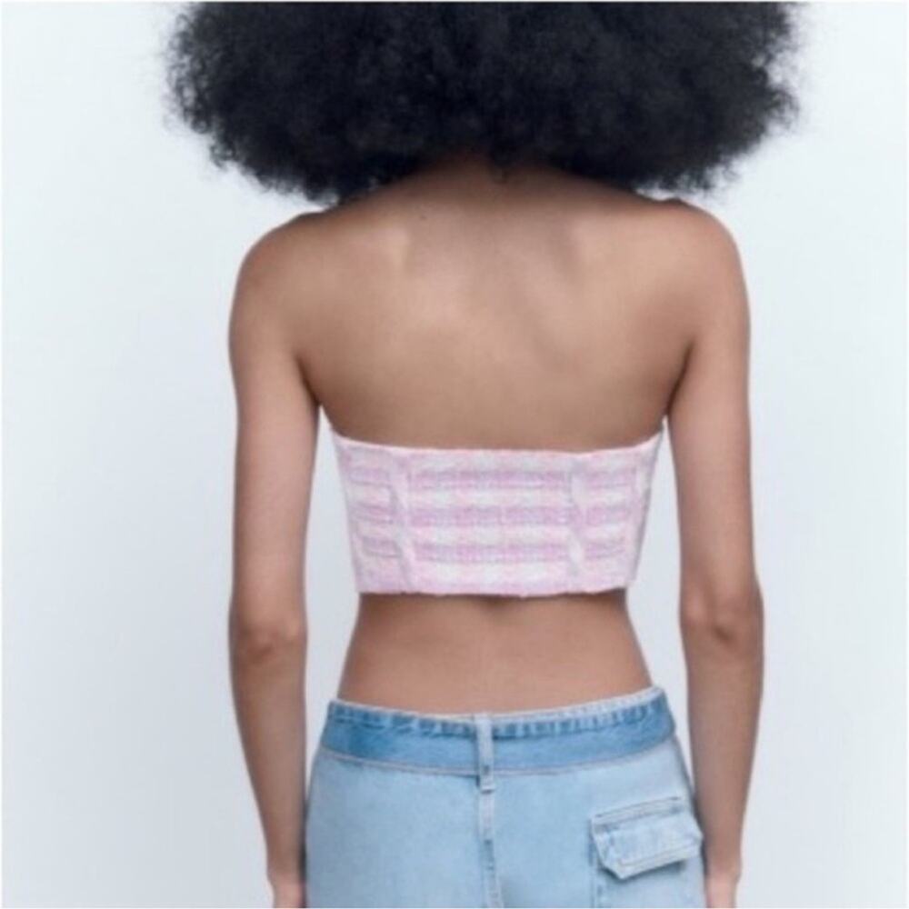 ZARA pink purple & white Tweed Crop Top Bustier M NWT - Picture 11 of 12